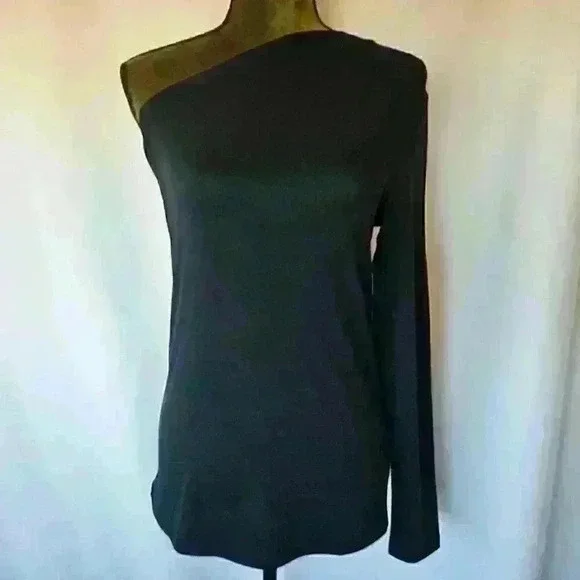 😍 New With Tags 😍 Banana Republic Cotton Modal One-Sleeve Top, Black, Size L - Picture 2 of 5